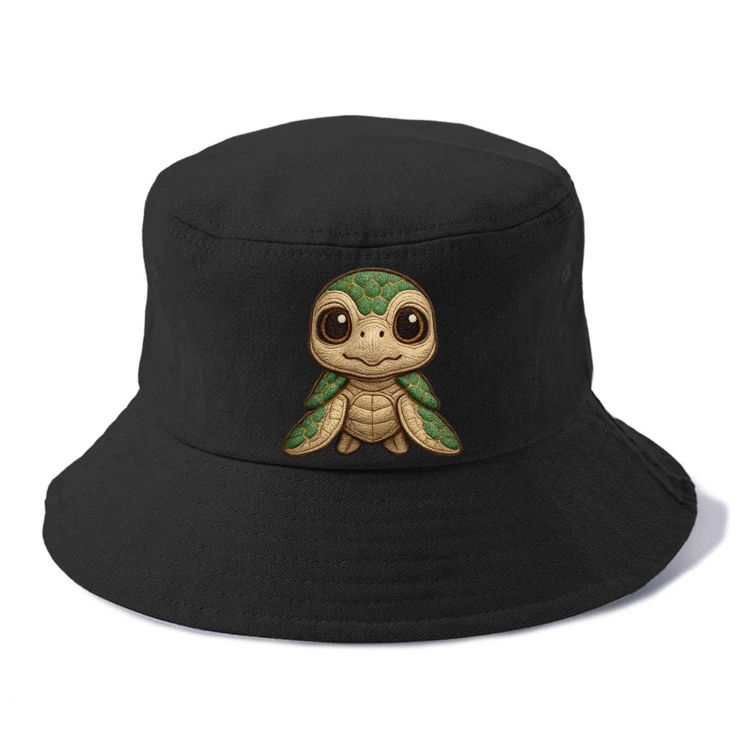 Baby Green Sea Turtle - emerald shell, large innocent brown eyes, tiny flippers, - Bucket Hat - Black