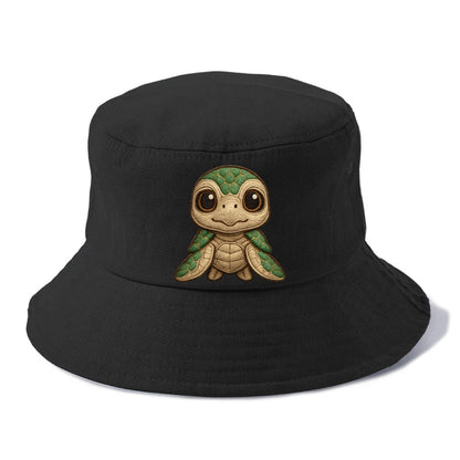 Baby Green Sea Turtle - emerald shell, large innocent brown eyes, tiny flippers, - Bucket Hat - Black