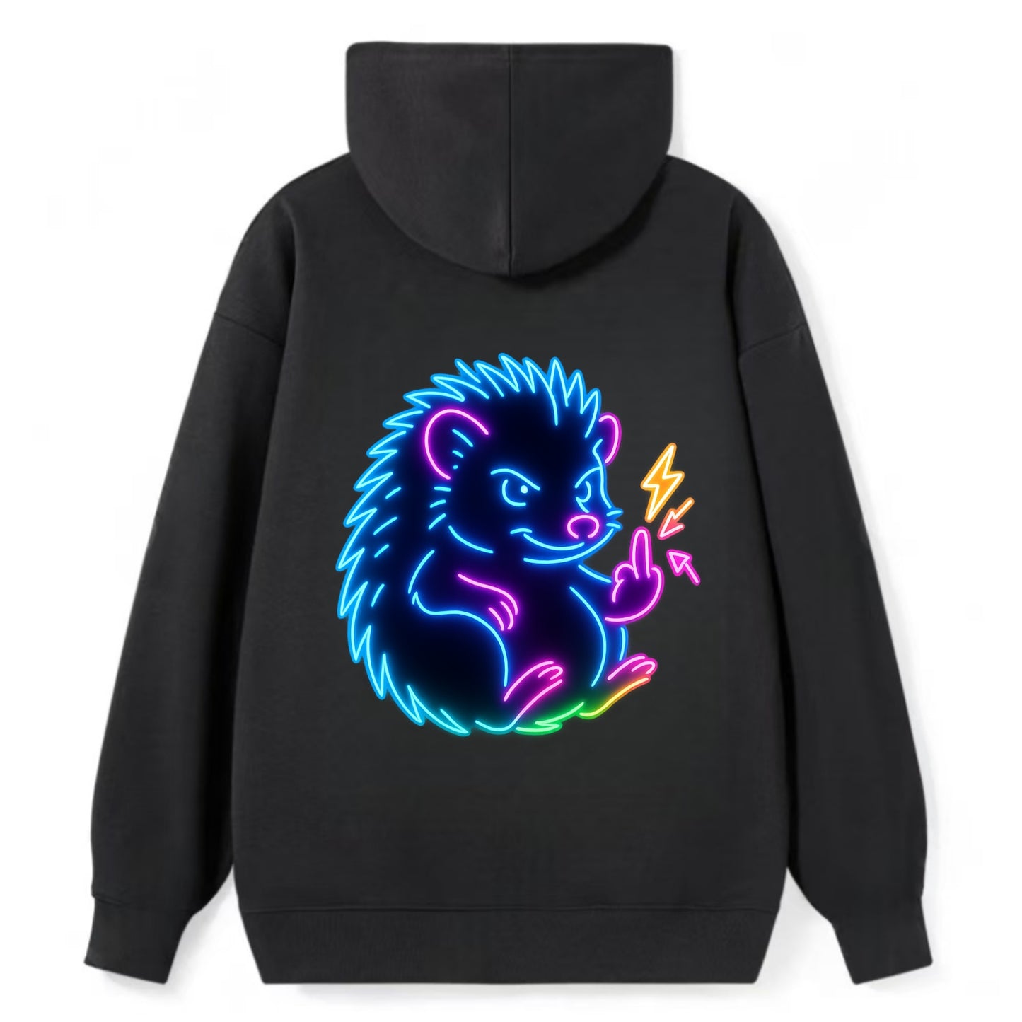 tiny hedgehog curled up slightly, one little paw raised flipping the bird - Classic Pullover Hoodie - Black