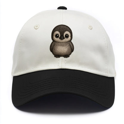 Baby Penguin Chick - gray fluffy, white face, round body, front-facing, tuxedo baby - Two Tone Cap - Black