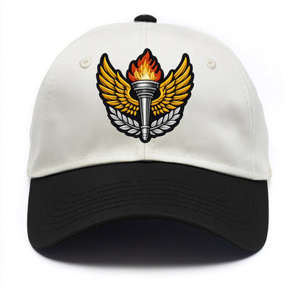 Embroidered patch design - TRACK AND FIELD TORCH - Olympic style torch with wings in - Two Tone Cap - Black