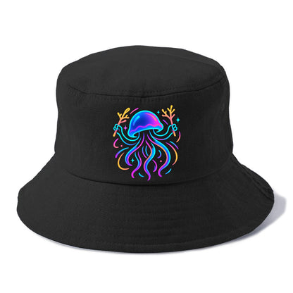 Jellyfish conducting a glow orchestra using coral batons in deep ocean concert hall - Bucket Hat - Black