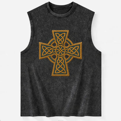 Book Of Kells Cross - Vintage Washed Tank - Black