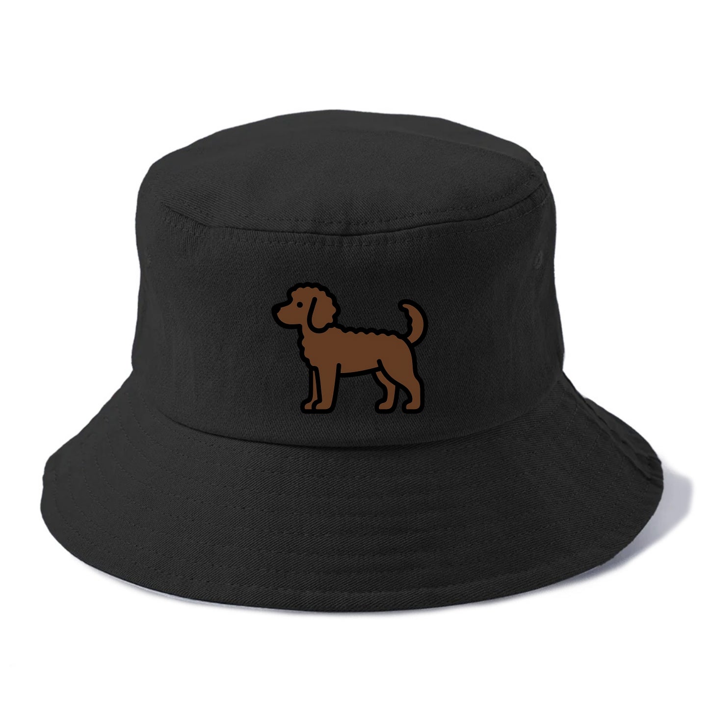 Labradoodle - Chocolate curly flat side profile - Bucket Hat - Black