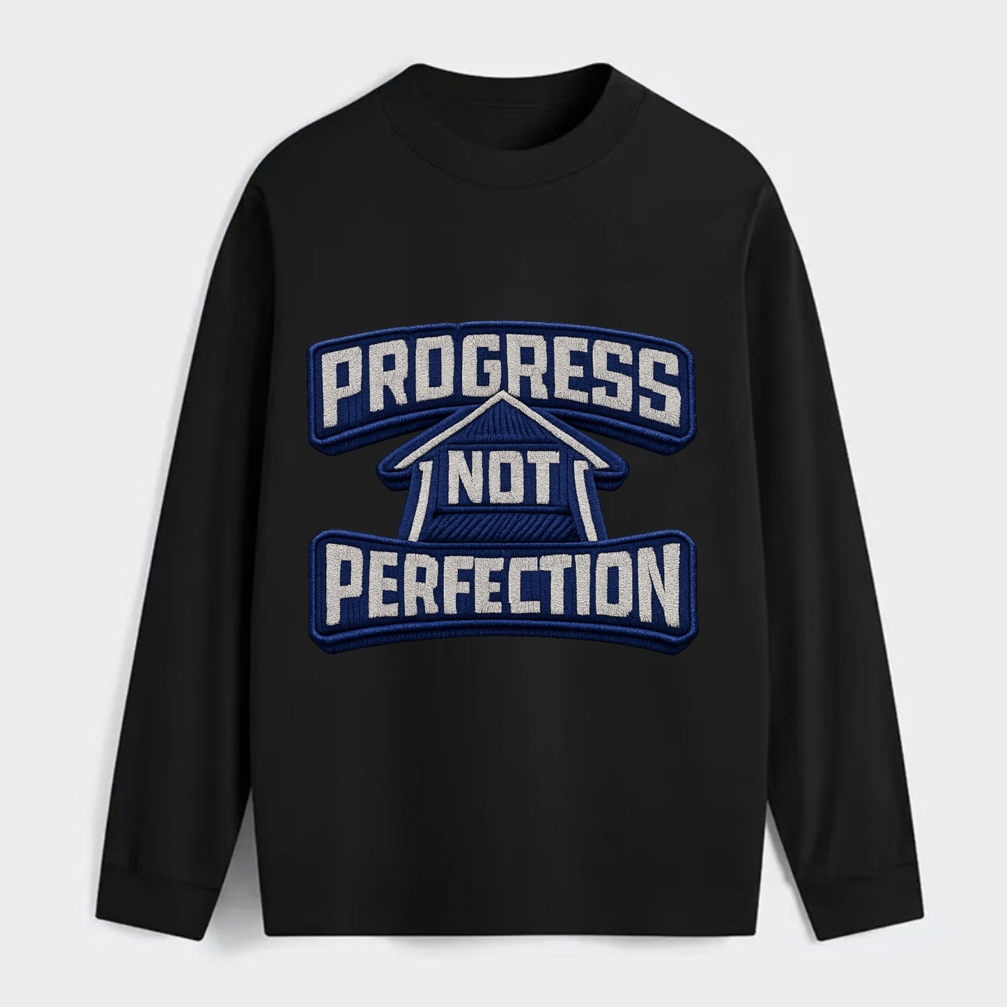 PROGRESS NOT PERFECTION - arrow with text in blue , growth mindset - Classic Long Sleeve Shirt - Black