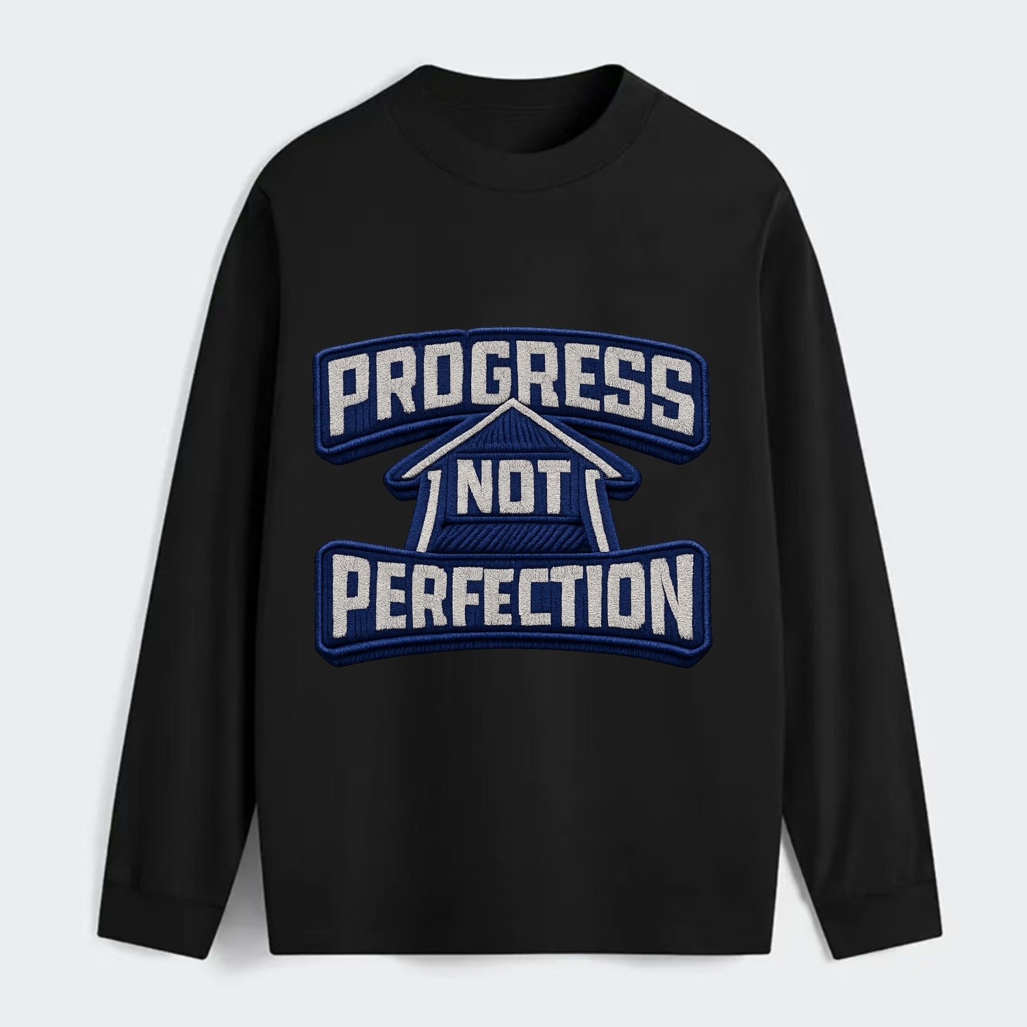 PROGRESS NOT PERFECTION - arrow with text in blue , growth mindset - Classic Long Sleeve Shirt - Black