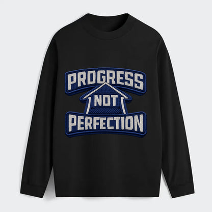PROGRESS NOT PERFECTION - arrow with text in blue , growth mindset - Classic Long Sleeve Shirt - Black