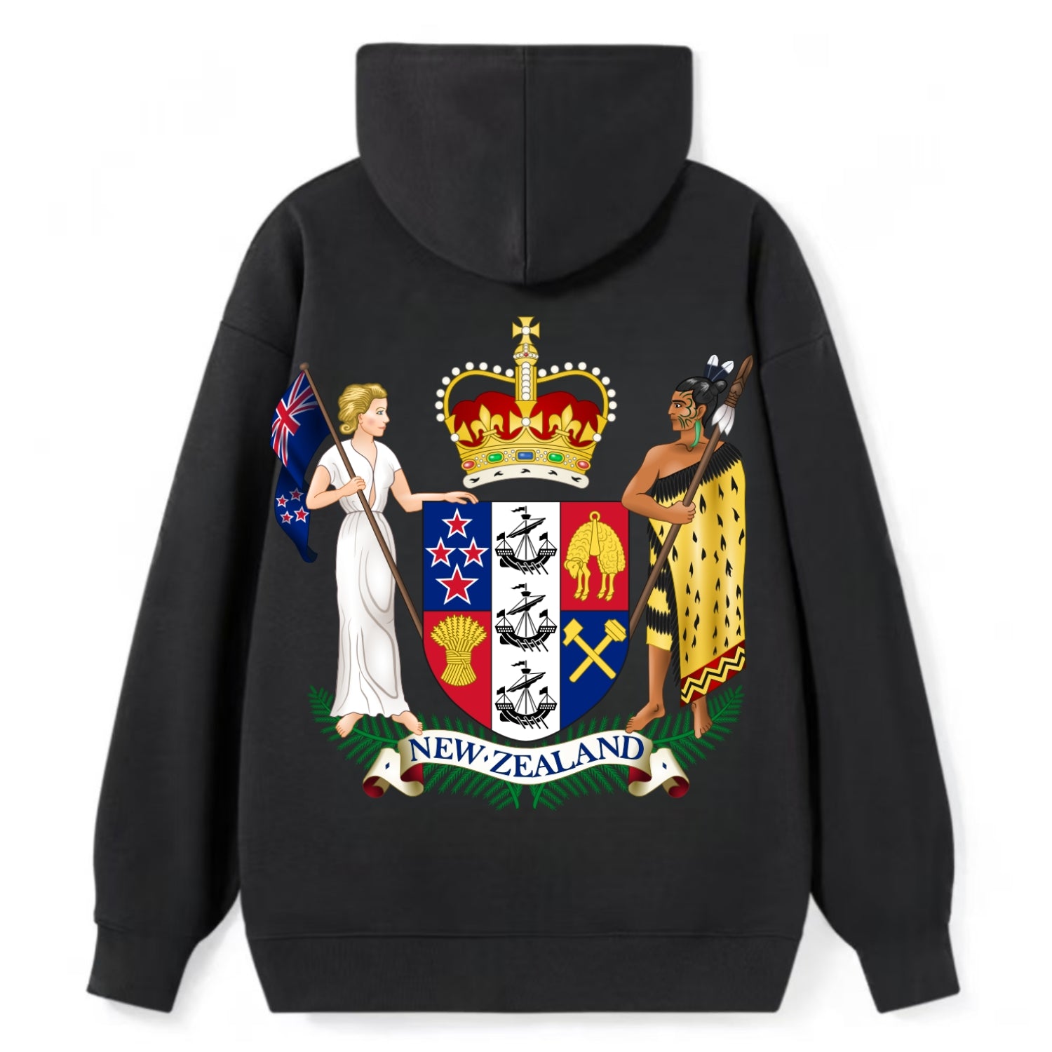 Coat Of Arms Of New Zealand - Classic Pullover Hoodie - Black