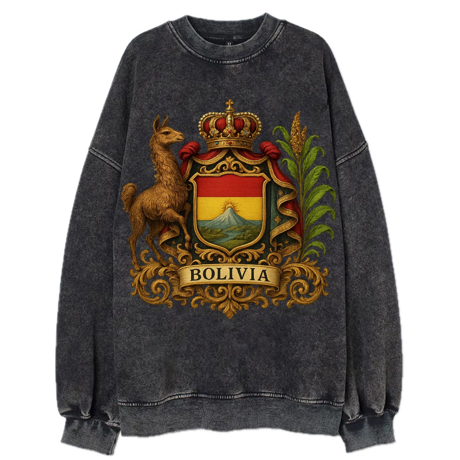 Bolivia Royal Logo  - Vintage Sweatshirt - Black