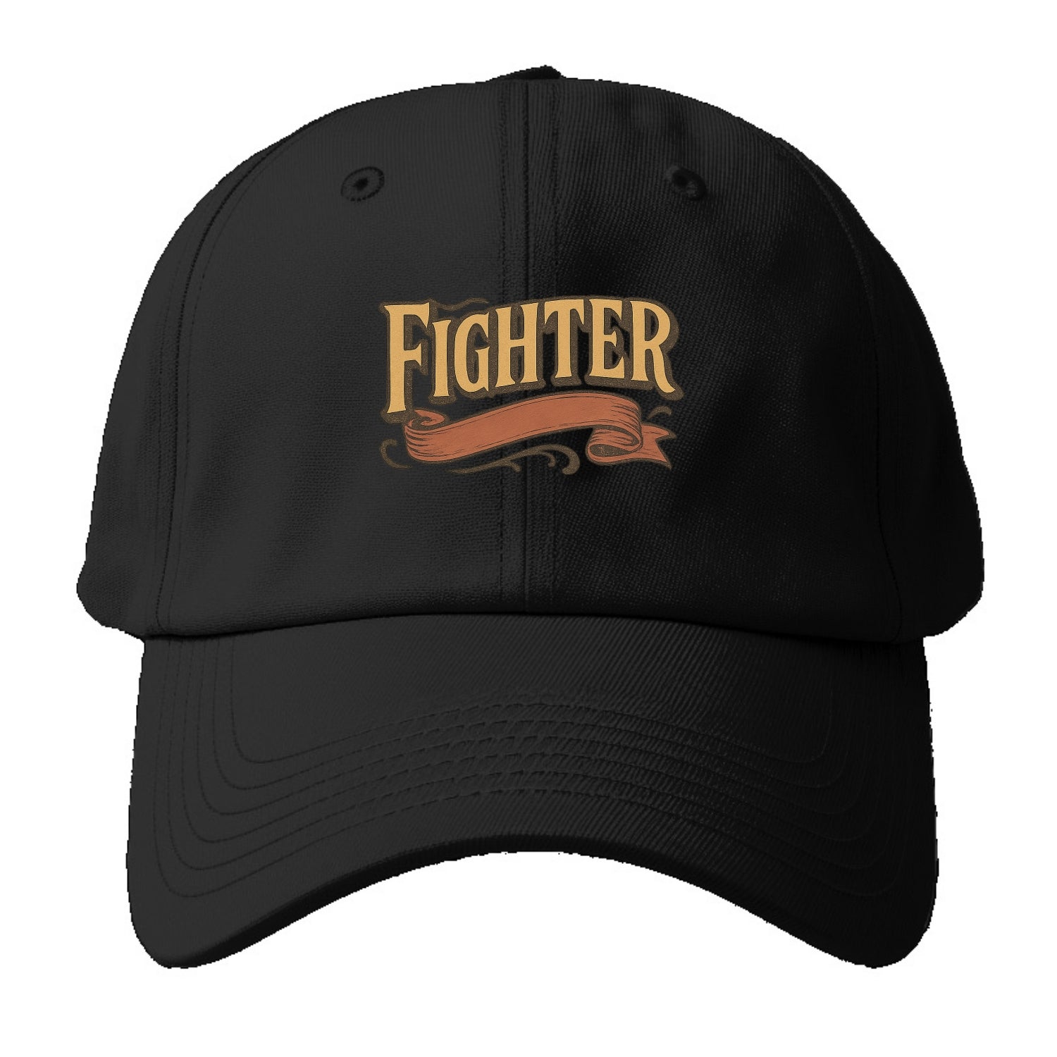 Bold typography design - "FIGHTER" - never giving up, battling on - Baseball Cap - Black