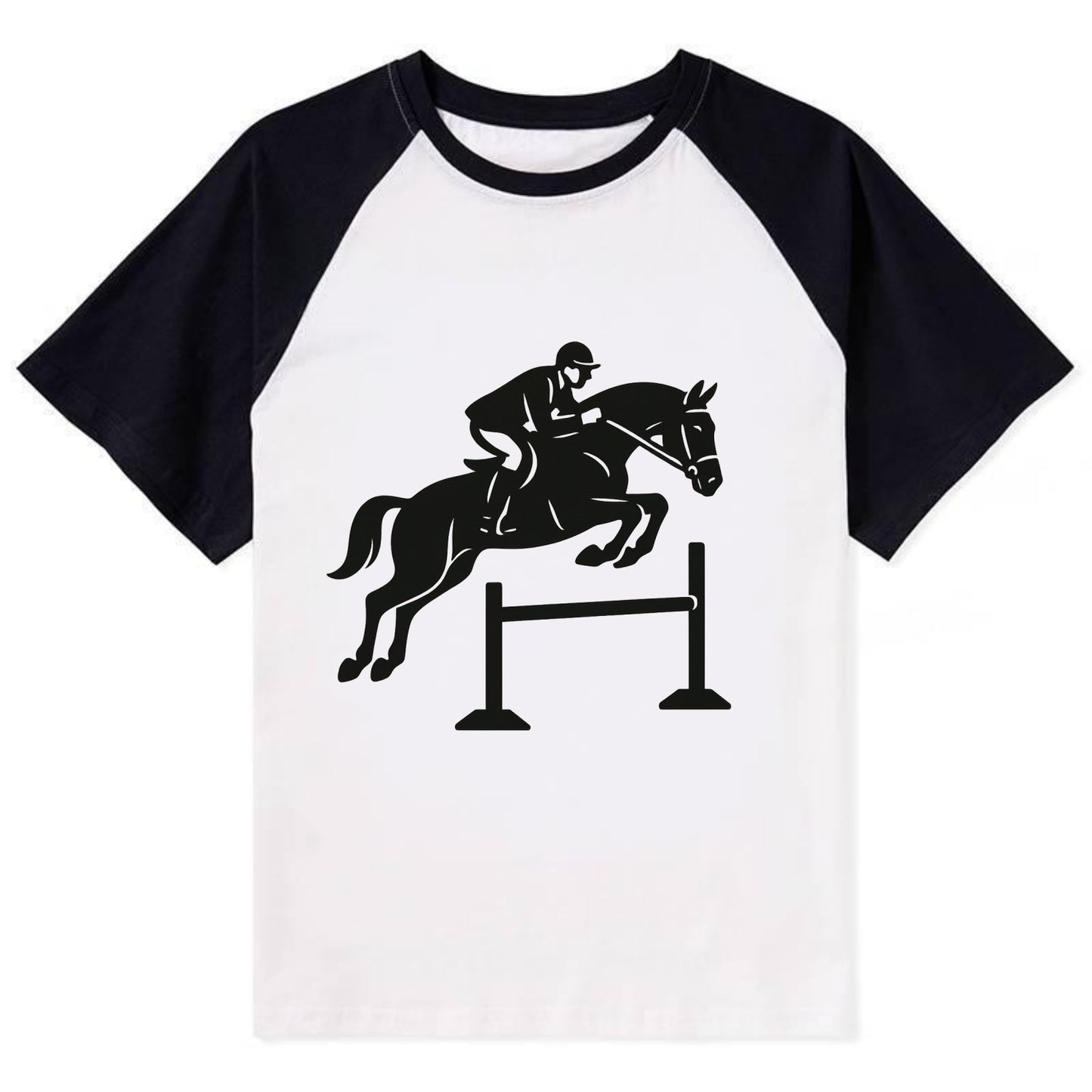 Equestrian jumping over obstacle - Contrast Raglan T-shirt - Black
