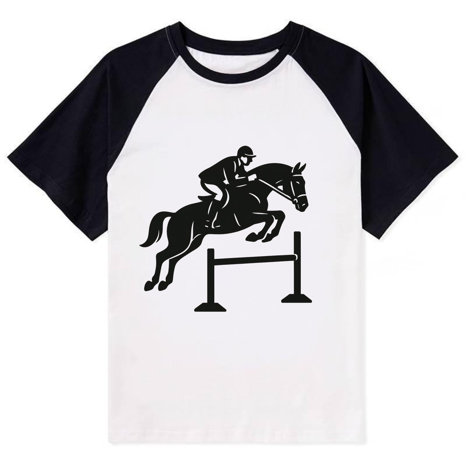 Equestrian jumping over obstacle - Contrast Raglan T-shirt - Black