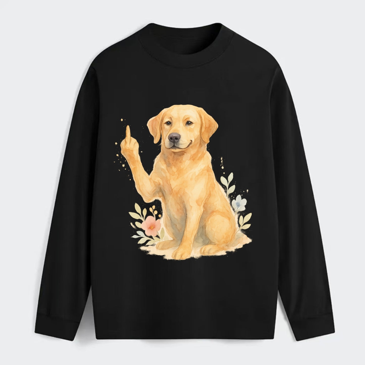 Labrador Retriever yellow sitting pretty, friendly face, strong paw up - Classic Long Sleeve Shirt - Black