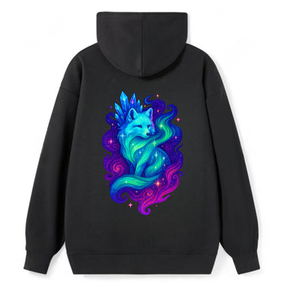 Ethereal arctic fox with fur that transforms into crystal formations, - Classic Pullover Hoodie - Black