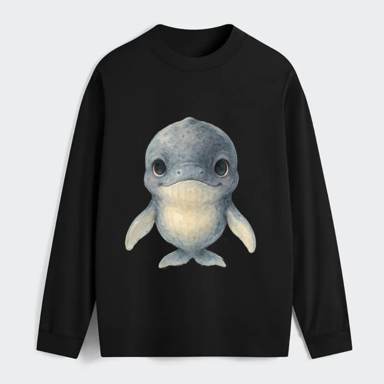 Baby Humpback Whale - dark gray with white flippers, large gentle eyes, - Classic Long Sleeve Shirt - Black