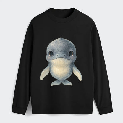 Baby Humpback Whale - dark gray with white flippers, large gentle eyes, - Classic Long Sleeve Shirt - Black