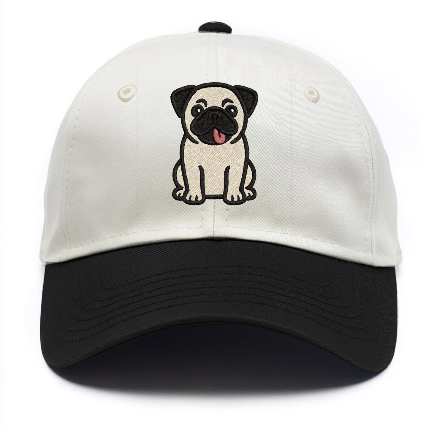 Pug - Tilted head with tongue out - Two Tone Cap - Black