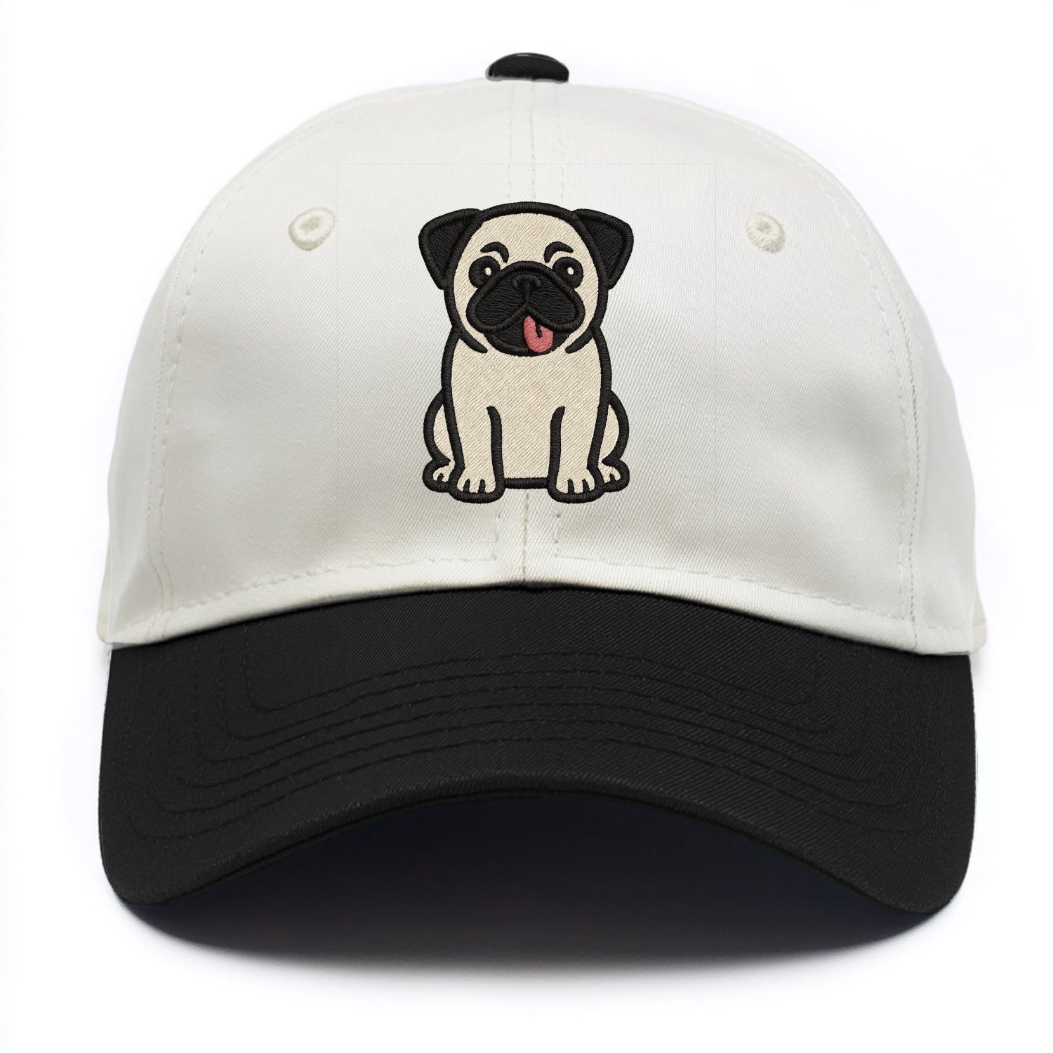 Pug - Tilted head with tongue out - Two Tone Cap - Black