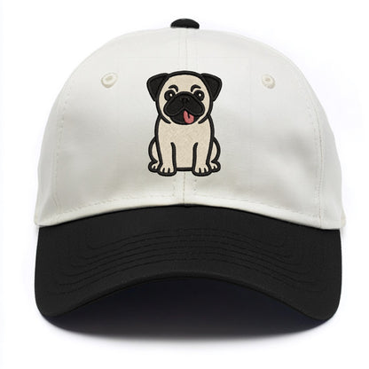 Pug - Tilted head with tongue out - Two Tone Cap - Black