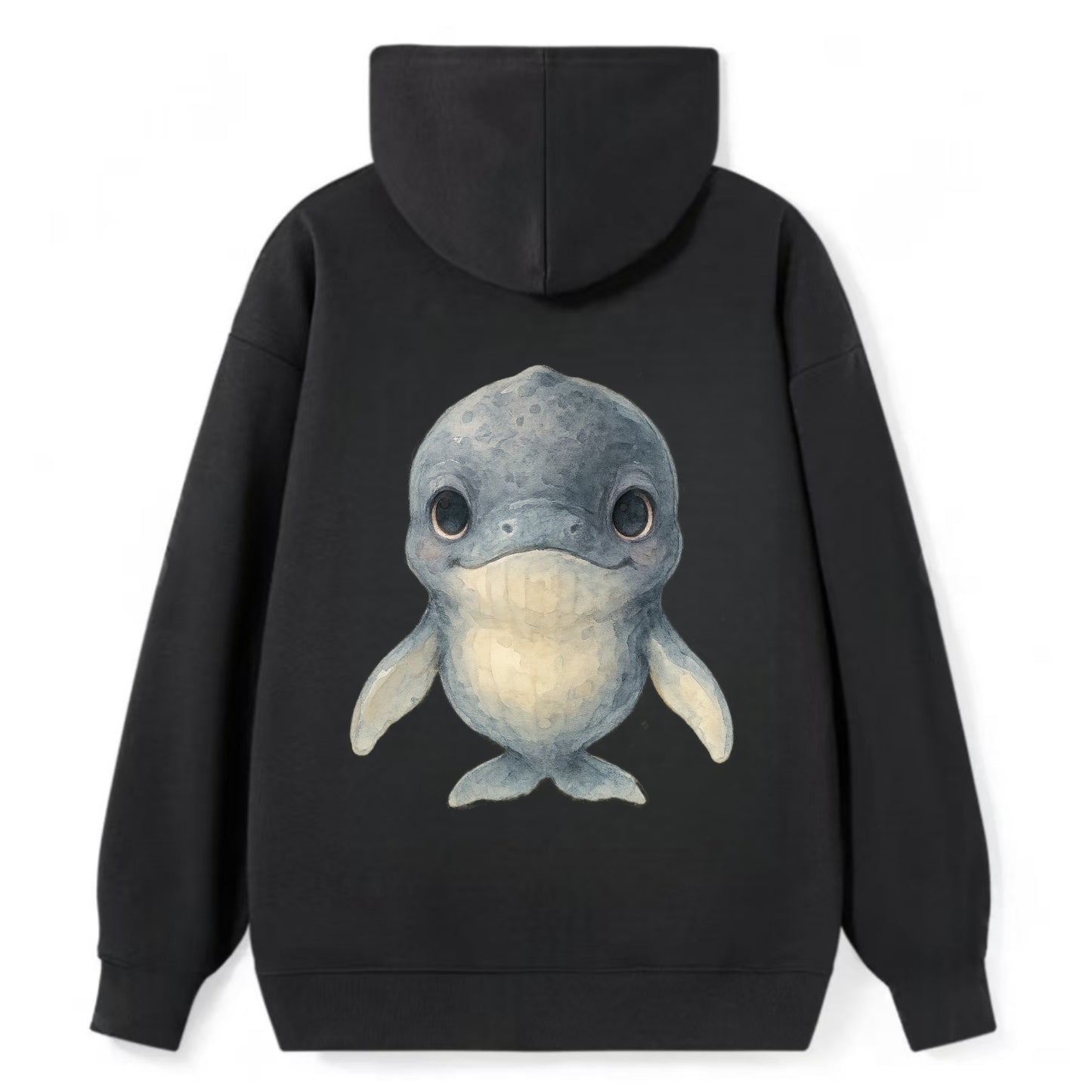 Baby Humpback Whale - dark gray with white flippers, large gentle eyes, - Classic Pullover Hoodie - Black