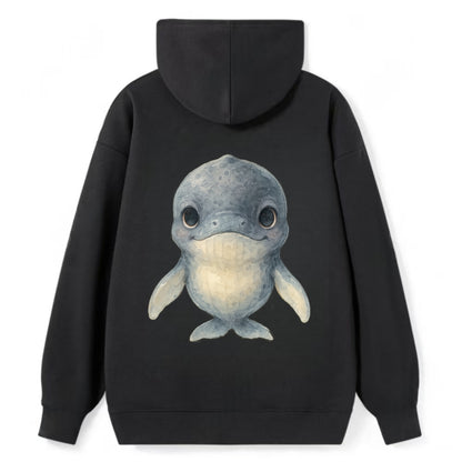 Baby Humpback Whale - dark gray with white flippers, large gentle eyes, - Classic Pullover Hoodie - Black