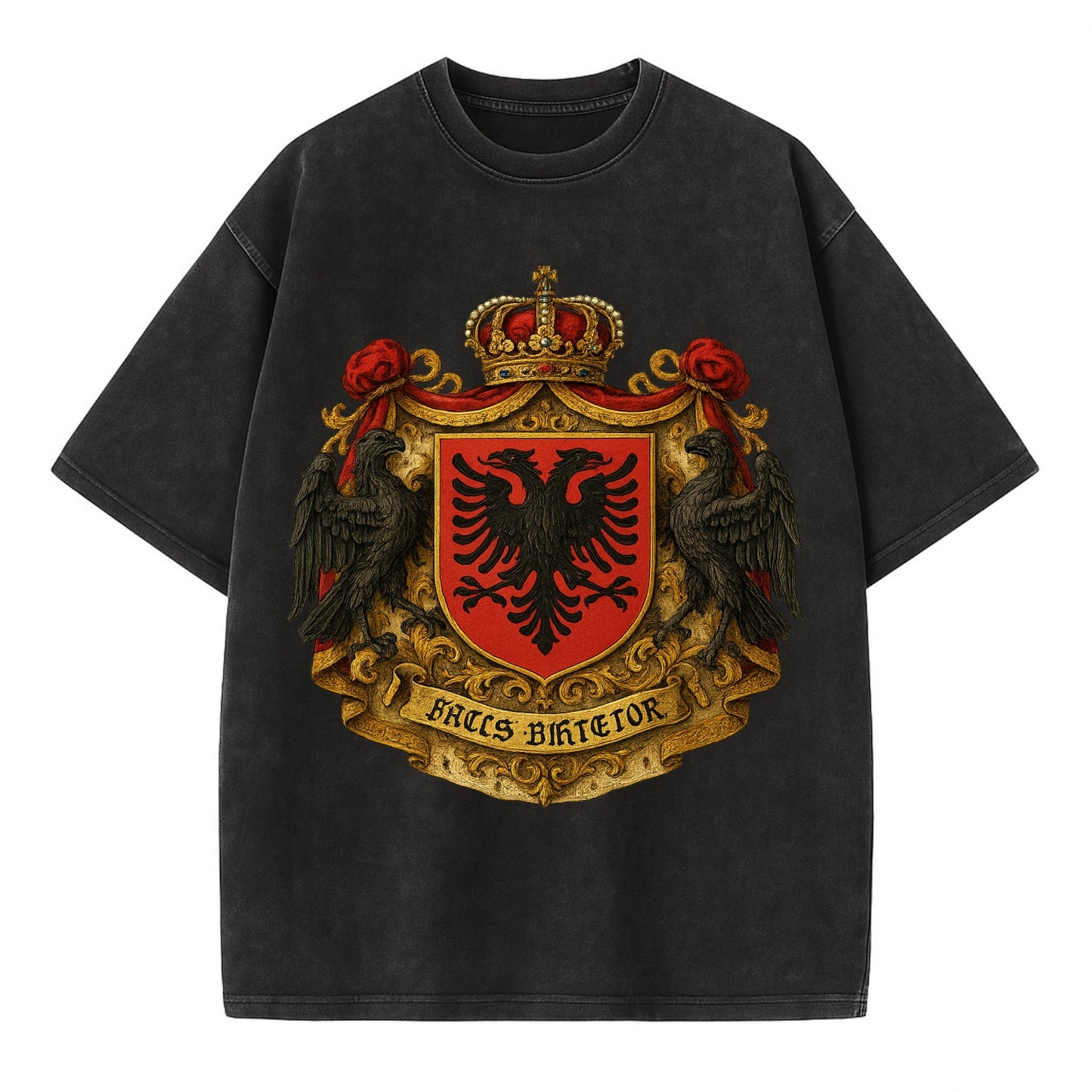Albania Double Eagle Emblem  - Vintage T-shirt - Black