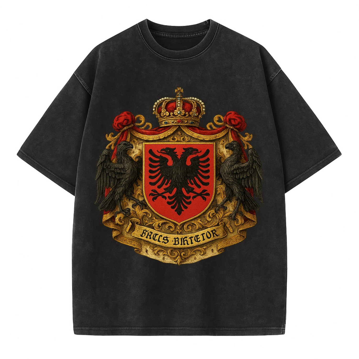 Albania Double Eagle Emblem  - Vintage T-shirt - Black