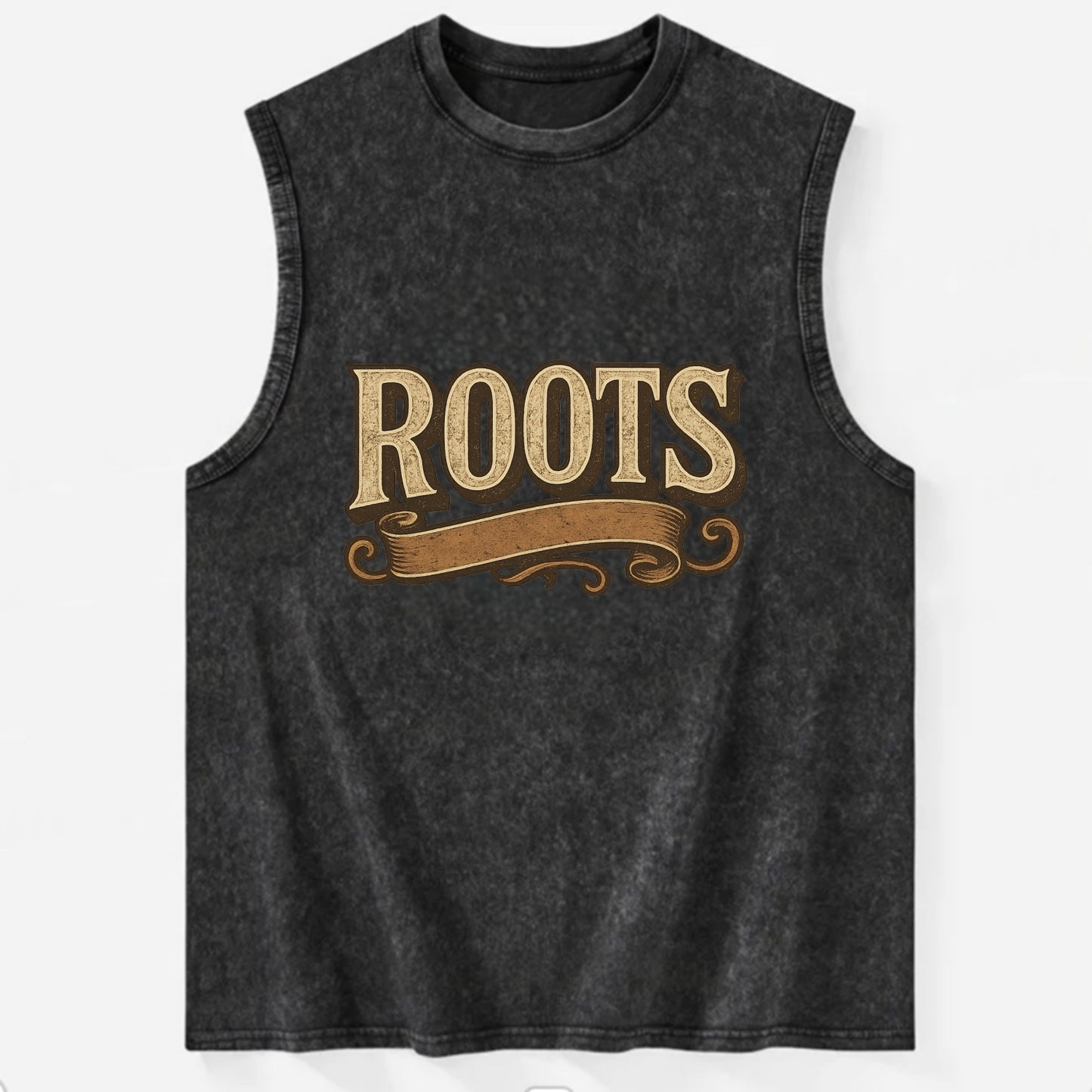 Bold typography design - "ROOTS" - where you come from, heritage - Vintage Washed Tank - Black