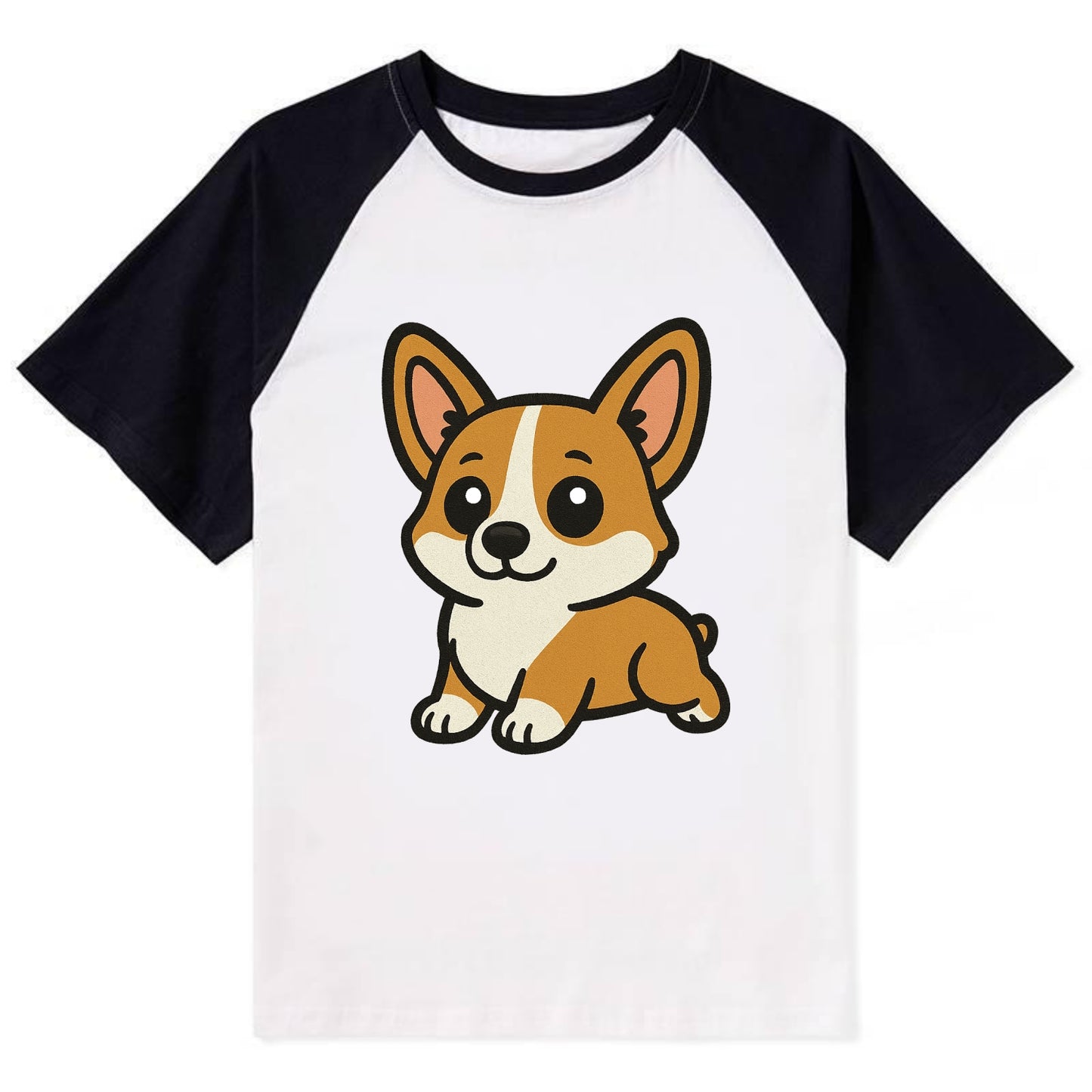 Corgi - Sploot lying position - Contrast Raglan T-shirt - Black