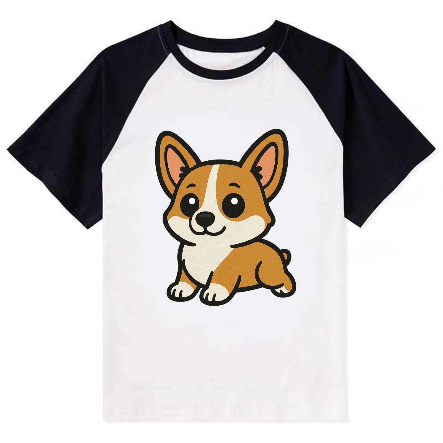 Corgi - Sploot lying position - Contrast Raglan T-shirt - Black