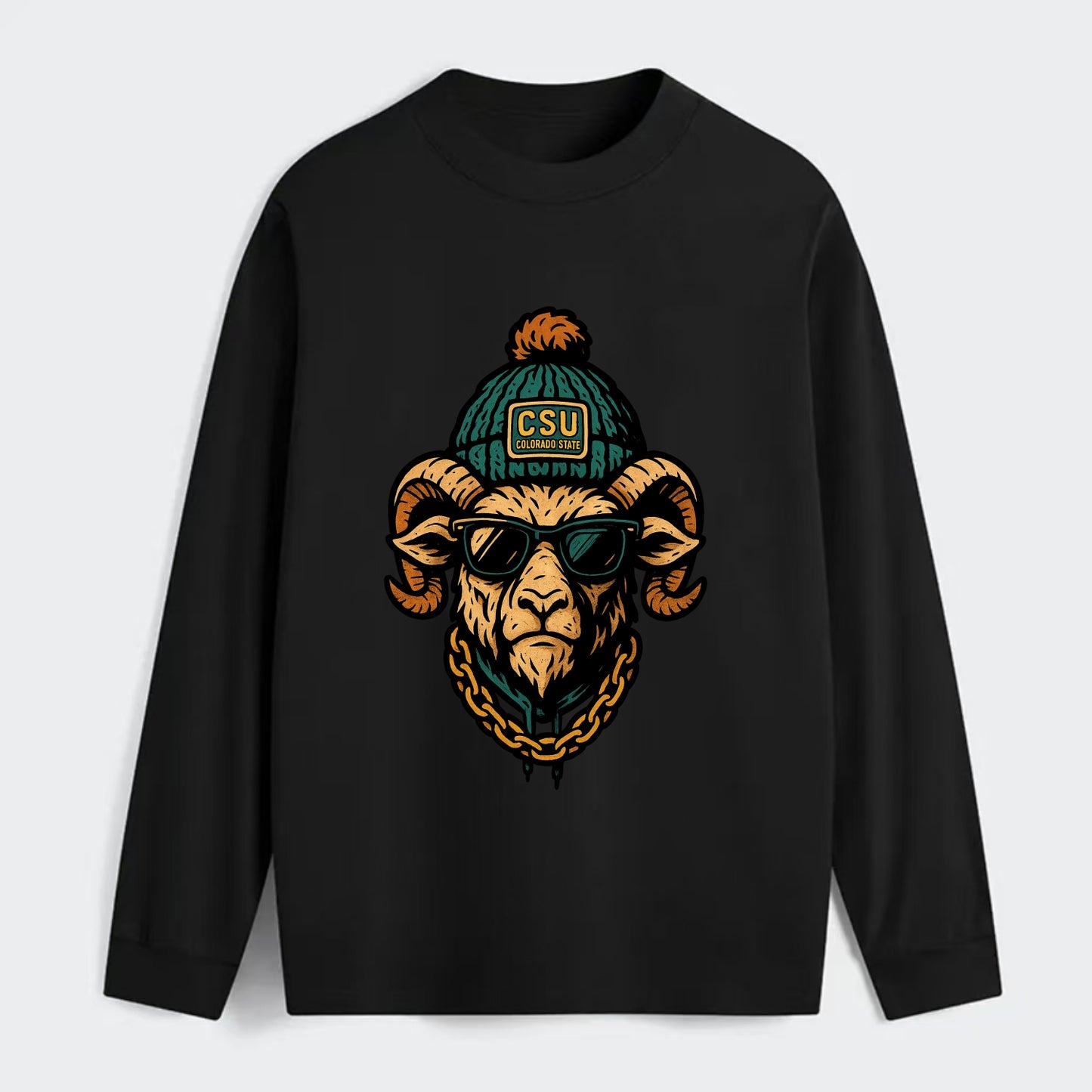 Fort Collins Ram wearing Colorado State beanie with CSU patch - Classic Long Sleeve Shirt - Black