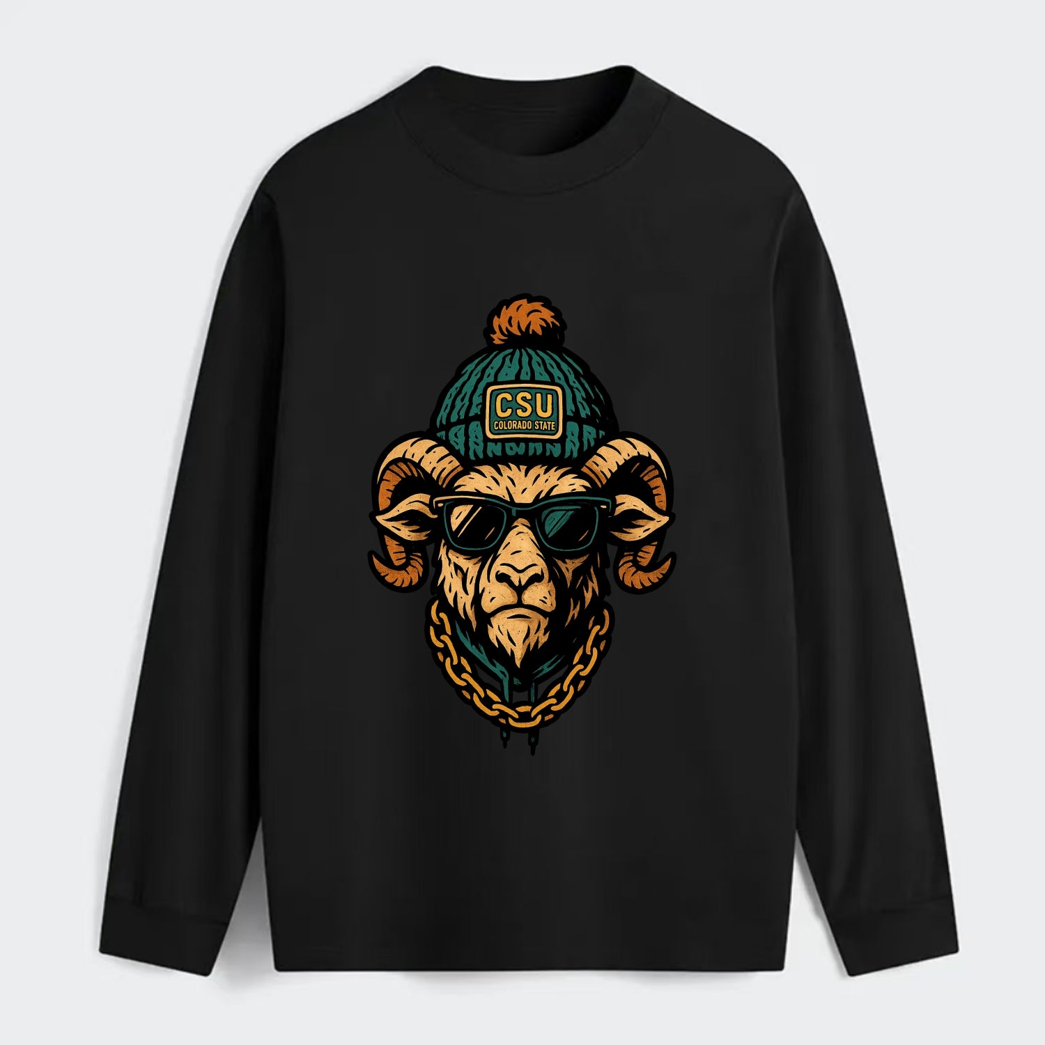 Fort Collins Ram wearing Colorado State beanie with CSU patch - Classic Long Sleeve Shirt - Black