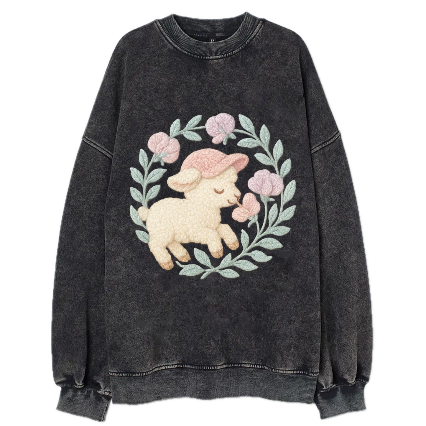 Lamb Sweet Peas  - Vintage Sweatshirt - Black