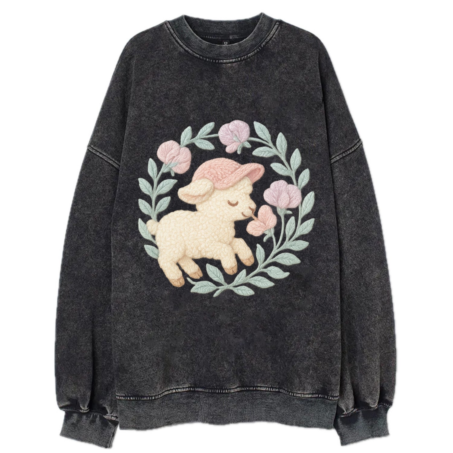 Lamb Sweet Peas  - Vintage Sweatshirt - Black