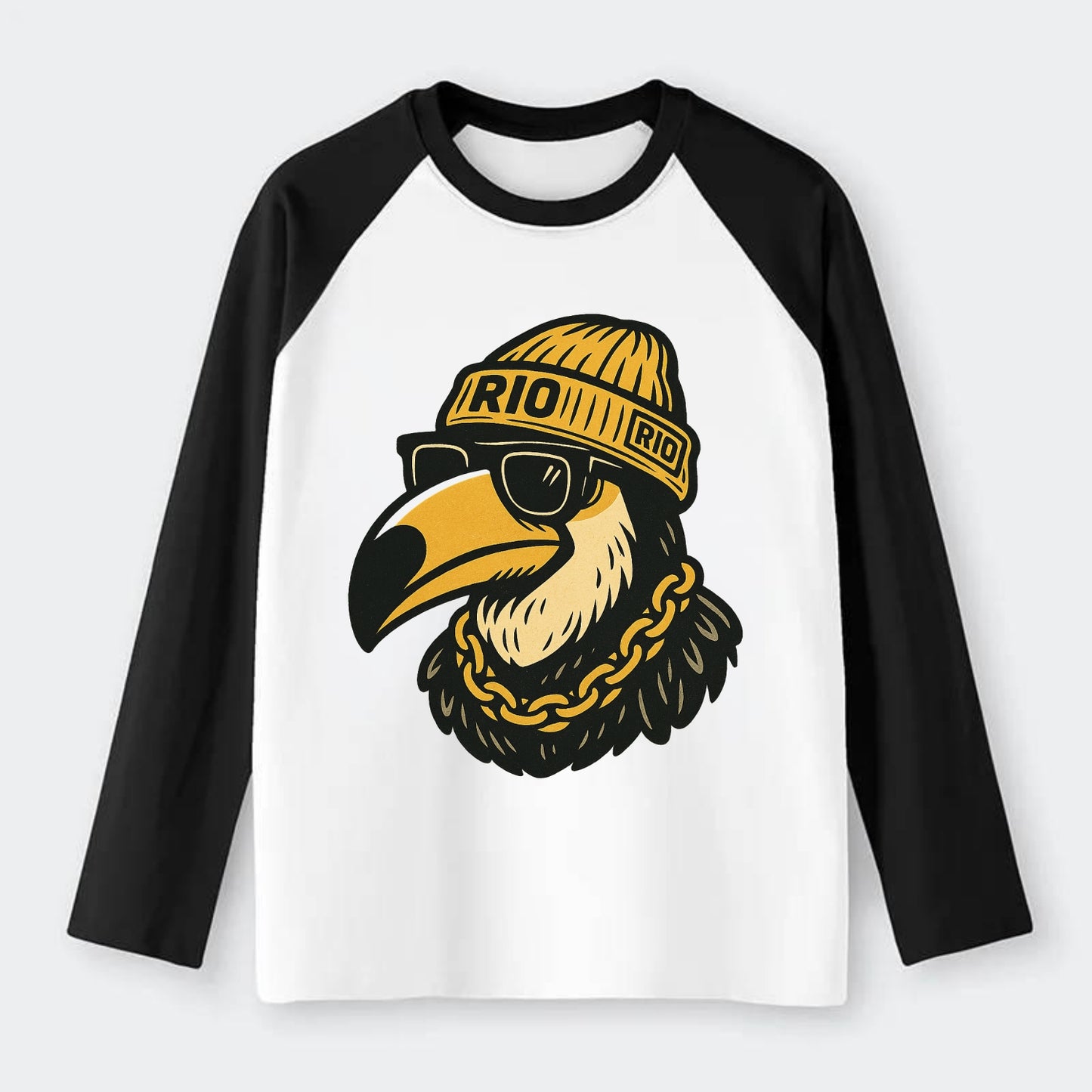 Rio Toucan - Raglan Long Sleeve T-Shirt - Black