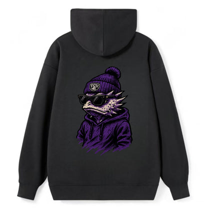 Fort Worth Horned Frog wearing TCU beanie with frog patch - Classic Pullover Hoodie - Black