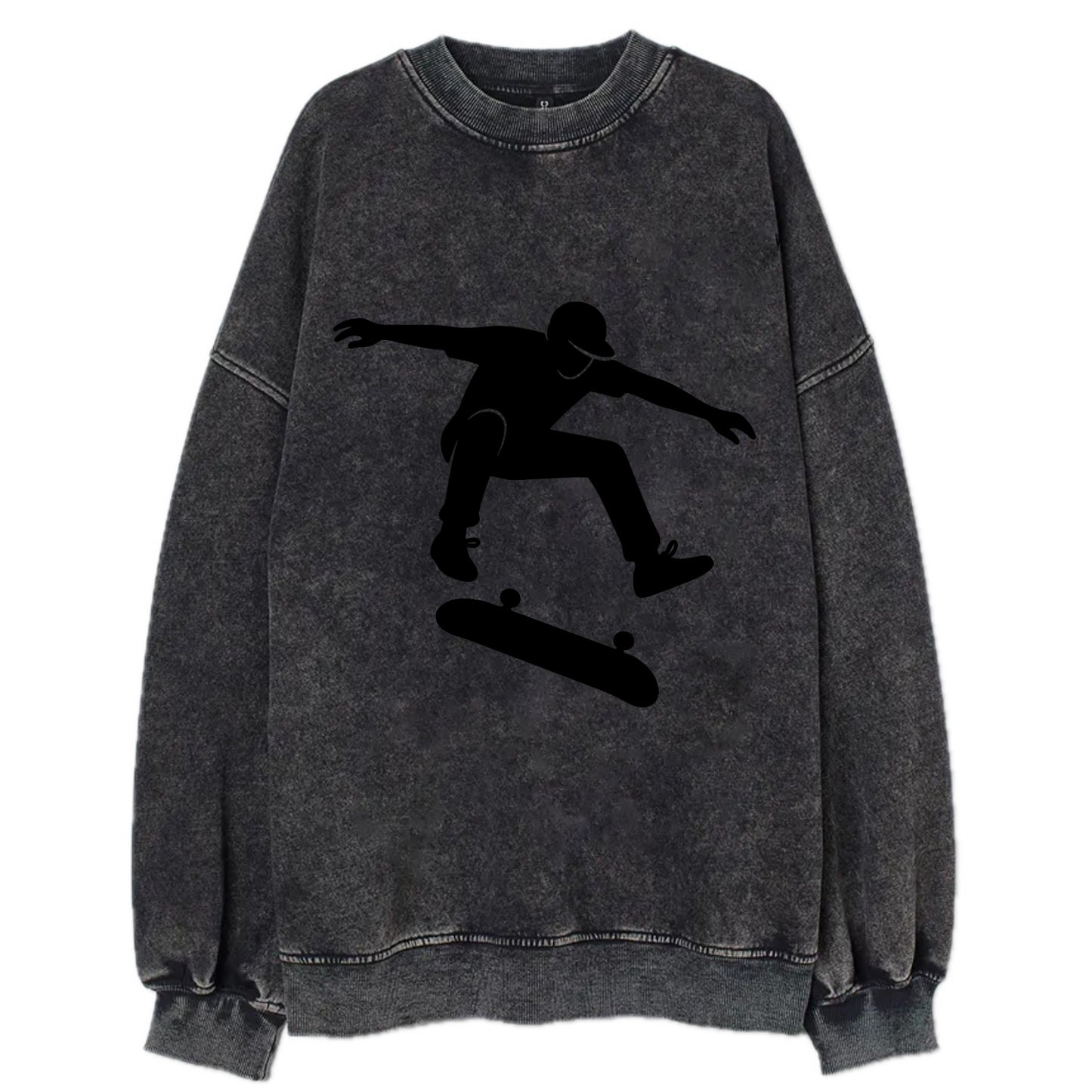 Skateboarder doing kickflip trick - Vintage Sweatshirt - Black