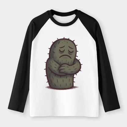 SINGLE IS VALID | Content cactus hugging itself - - Raglan Long Sleeve T-Shirt - Black