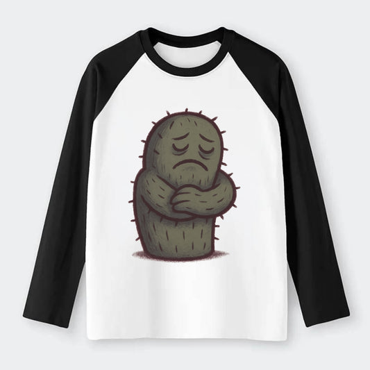 SINGLE IS VALID | Content cactus hugging itself - - Raglan Long Sleeve T-Shirt - Black