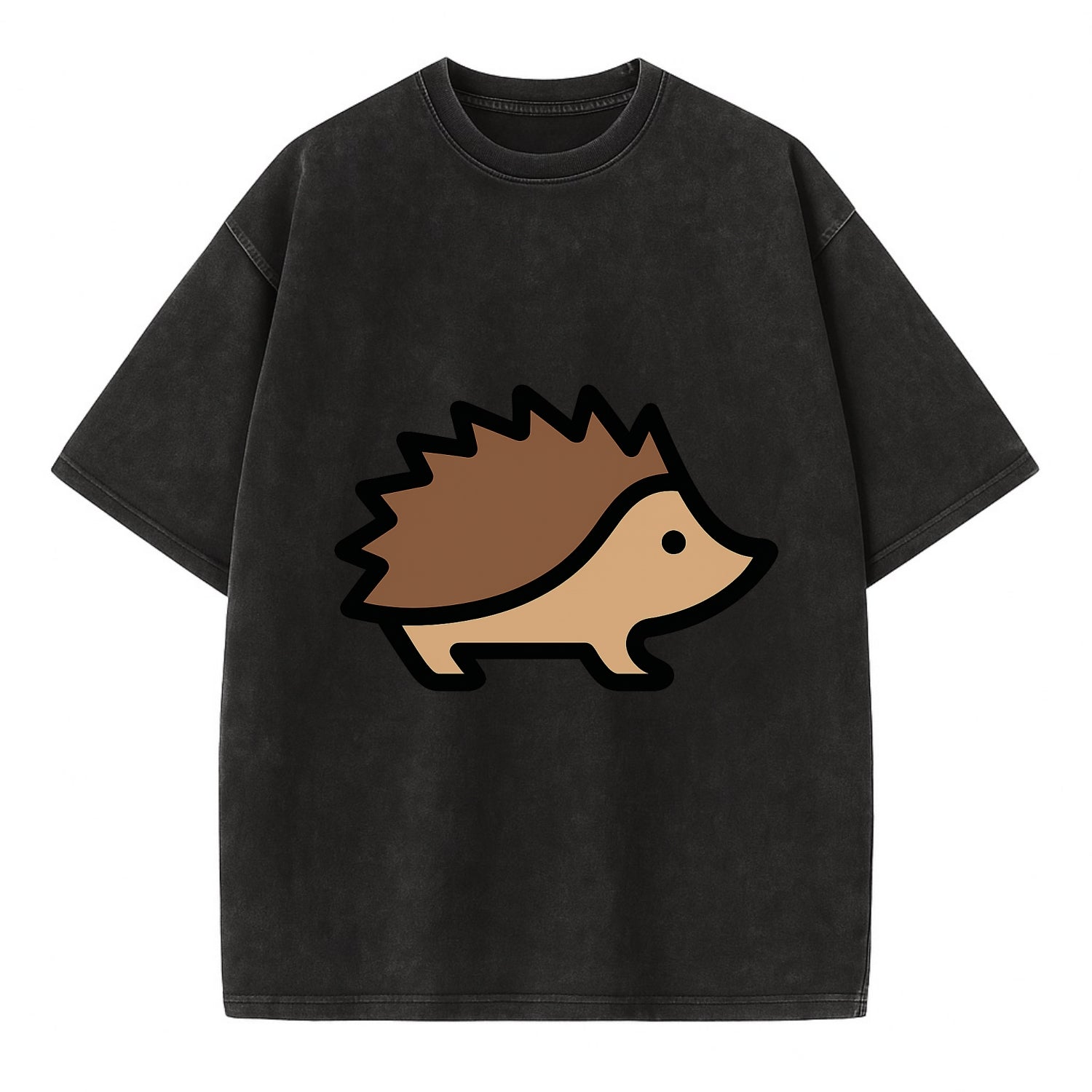 Hedgehog - Brown spiky back flat side profile - Vintage T-shirt - Black