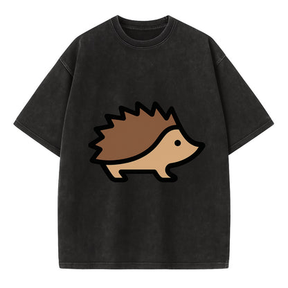 Hedgehog - Brown spiky back flat side profile - Vintage T-shirt - Black