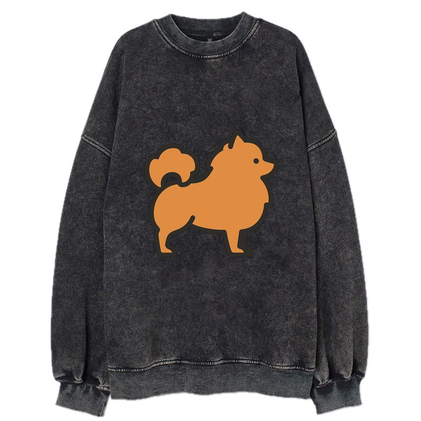 Pomeranian - Orange fluffy flat side profile - Vintage Sweatshirt - Black