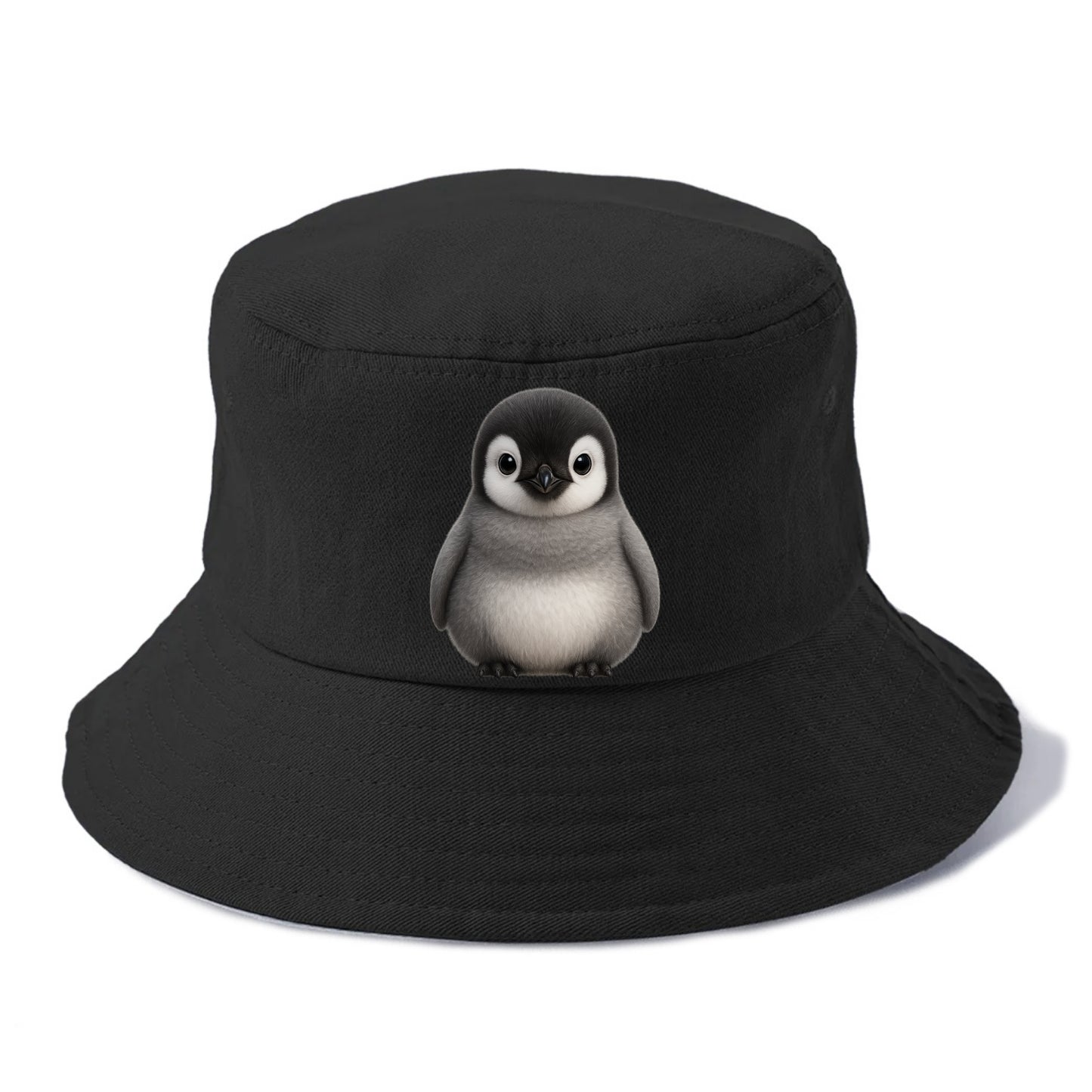 Baby Adelie Penguin - black and white, round body, curious eyes, front-facing, classic - Bucket Hat - Black
