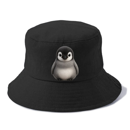 Baby Adelie Penguin - black and white, round body, curious eyes, front-facing, classic - Bucket Hat - Black