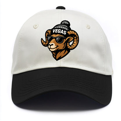 Vegas Desert Bighorn wearing Raiders silver and black beanie with pom pom and - Two Tone Cap - Black