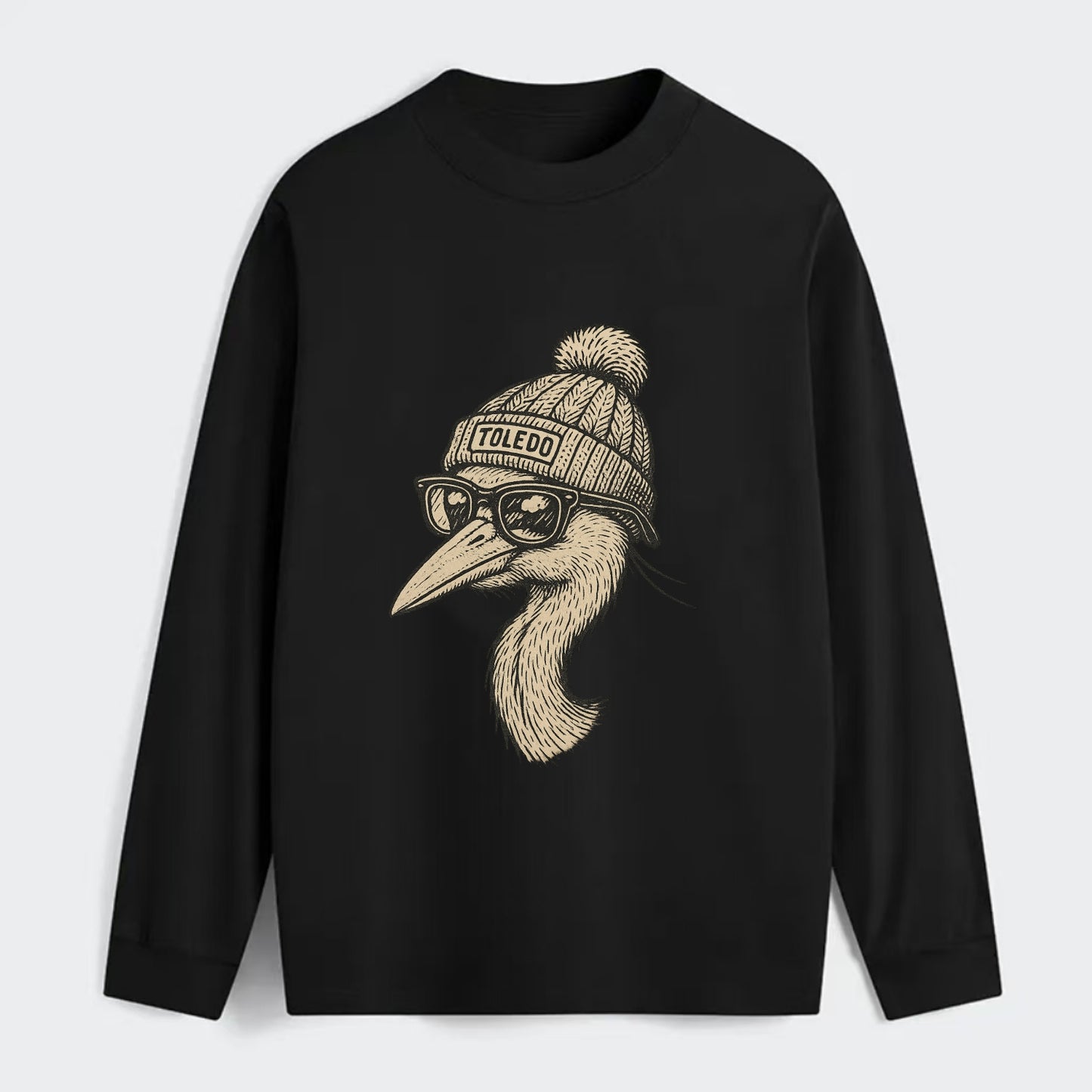 Toledo Great Blue Heron wearing Toledo beanie with pom pom and wayfarer - Classic Long Sleeve Shirt - Black