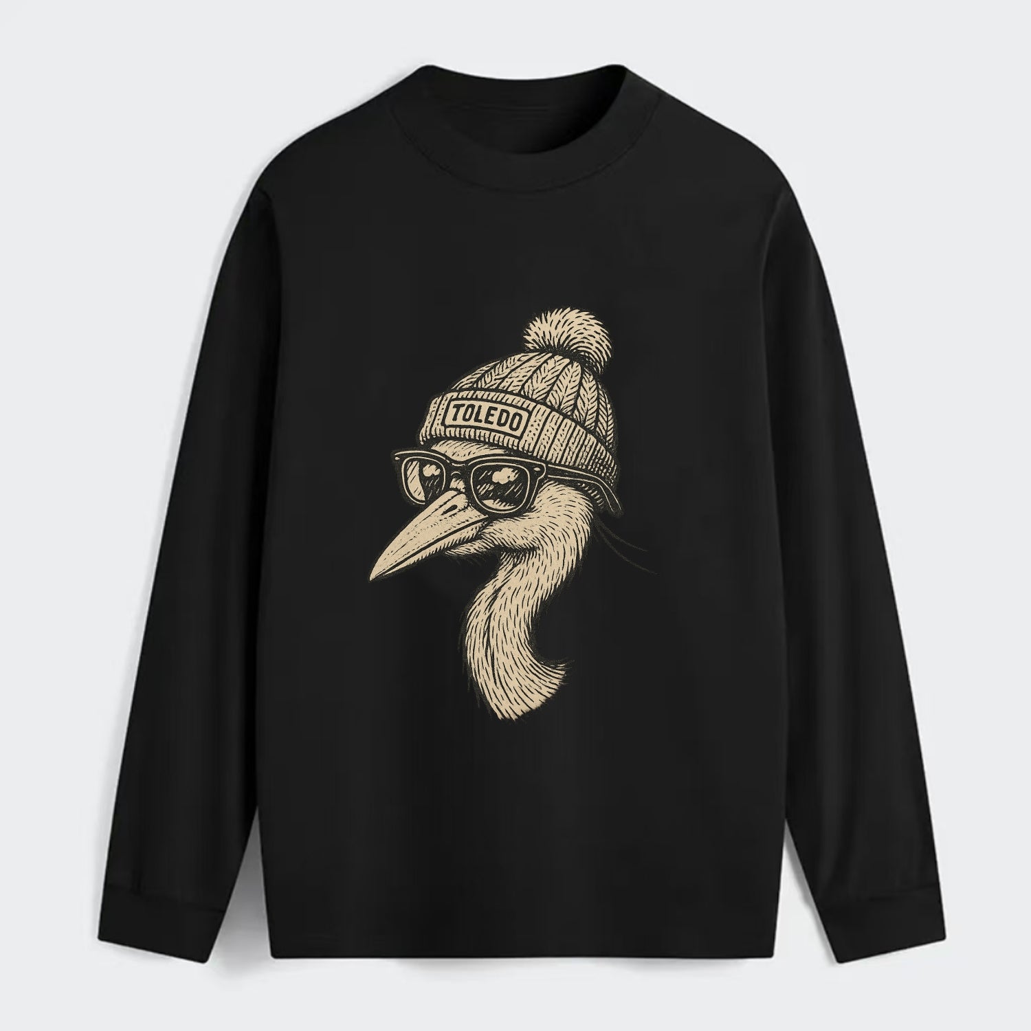 Toledo Great Blue Heron wearing Toledo beanie with pom pom and wayfarer - Classic Long Sleeve Shirt - Black