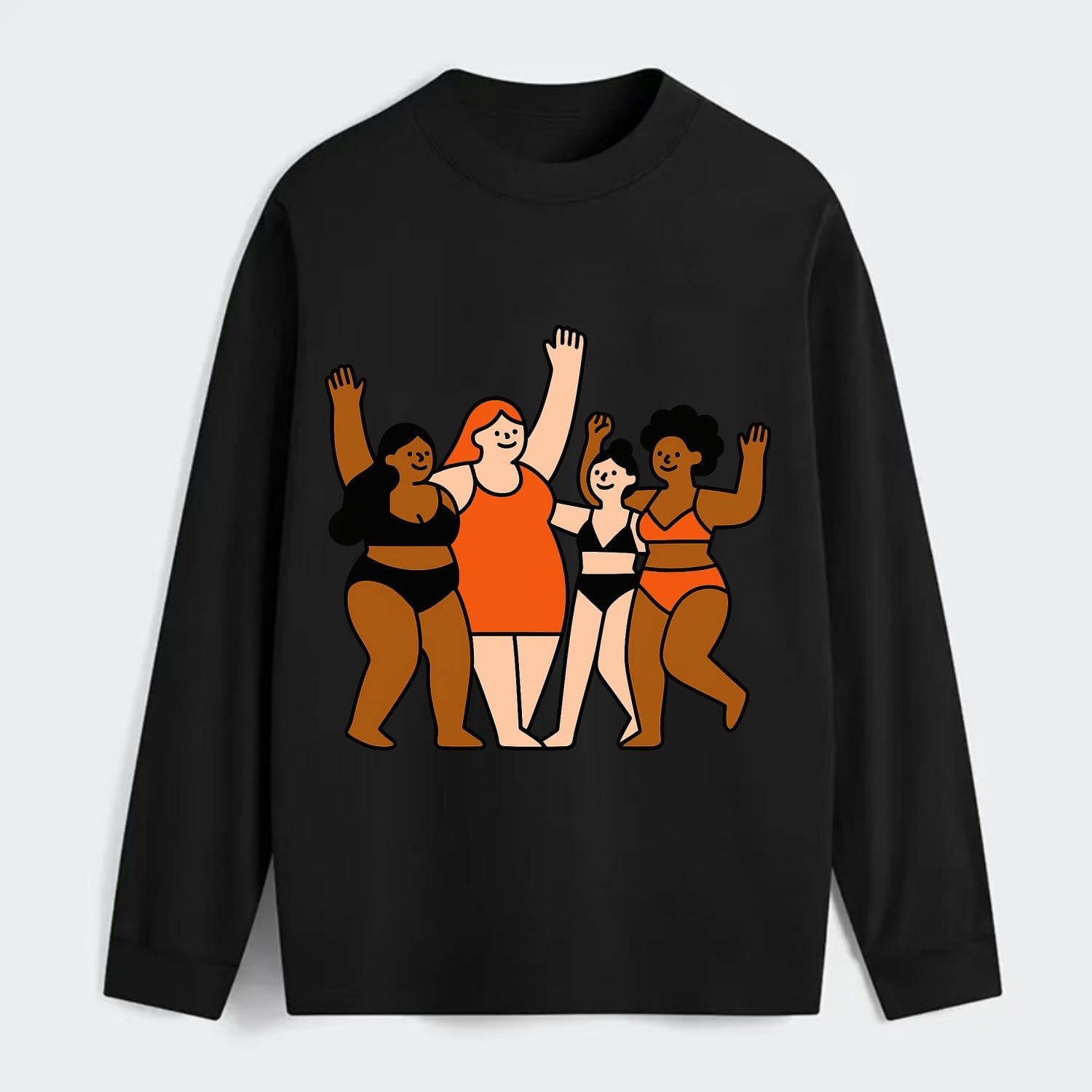 Diverse body types celebrating together - body positivity movement, all - Classic Long Sleeve Shirt - Black
