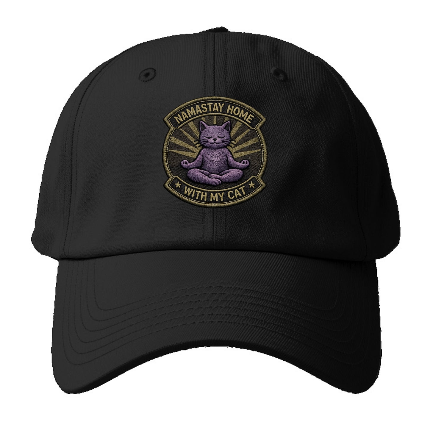 NAMASTAY HOME WITH MY CAT - yoga cat in purple , introvert cat - Baseball Cap - Black