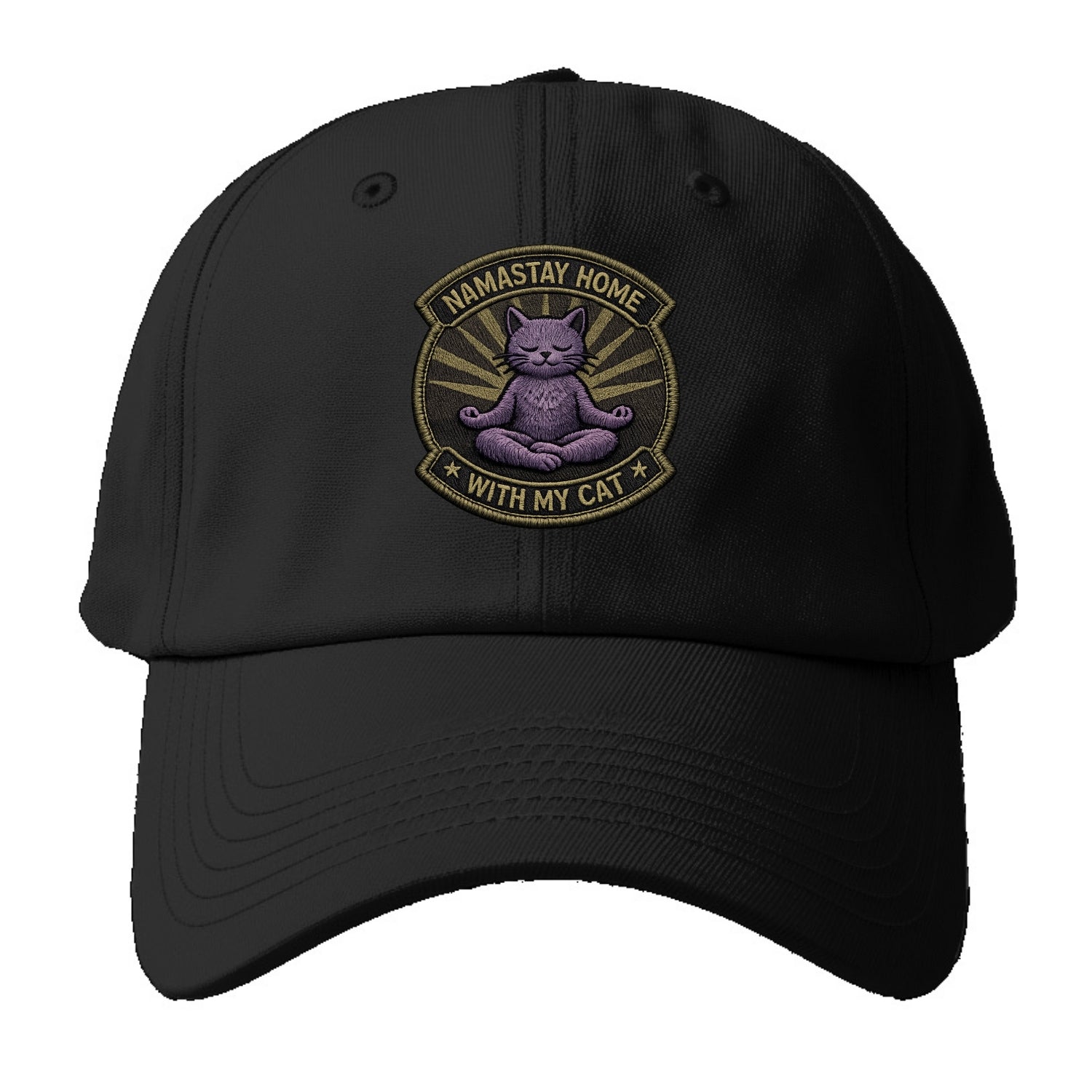 NAMASTAY HOME WITH MY CAT - yoga cat in purple , introvert cat - Baseball Cap - Black